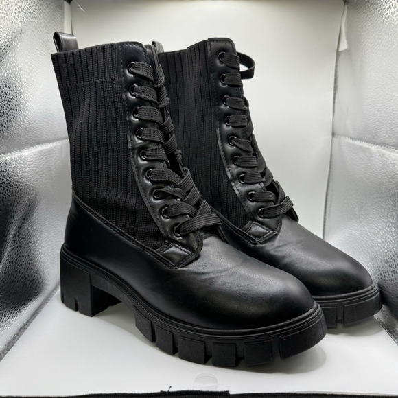 TOP Moda Shoes - Top Moda Black Combat Boots with Lace Up front and Rib Knit Sides Size 6.5
